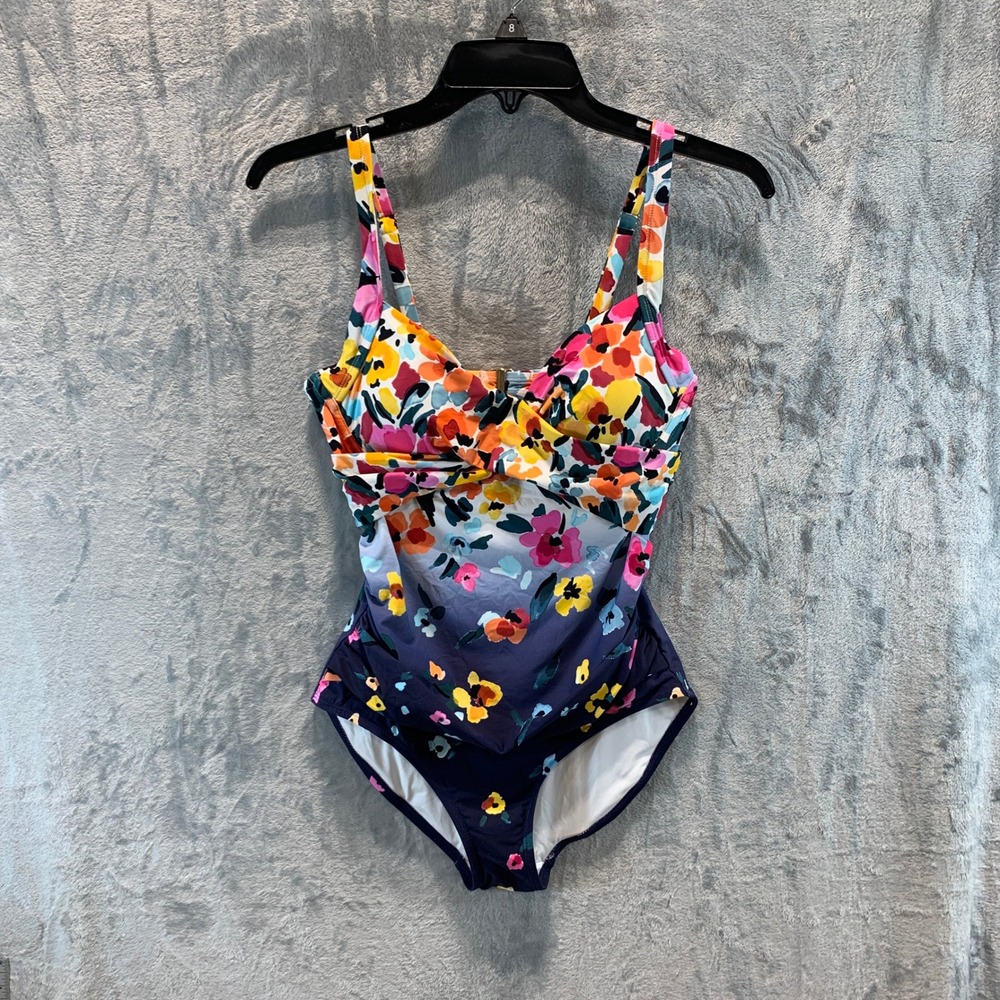 Anne Cole Womens Navy Floral Ombre Twist Front Underwire One Piece Swimsuit 6